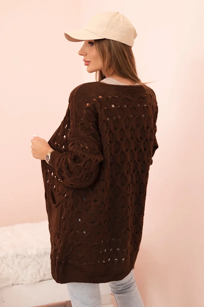 Kesi Włoski Ladies' openwork cardigan with pockets brown