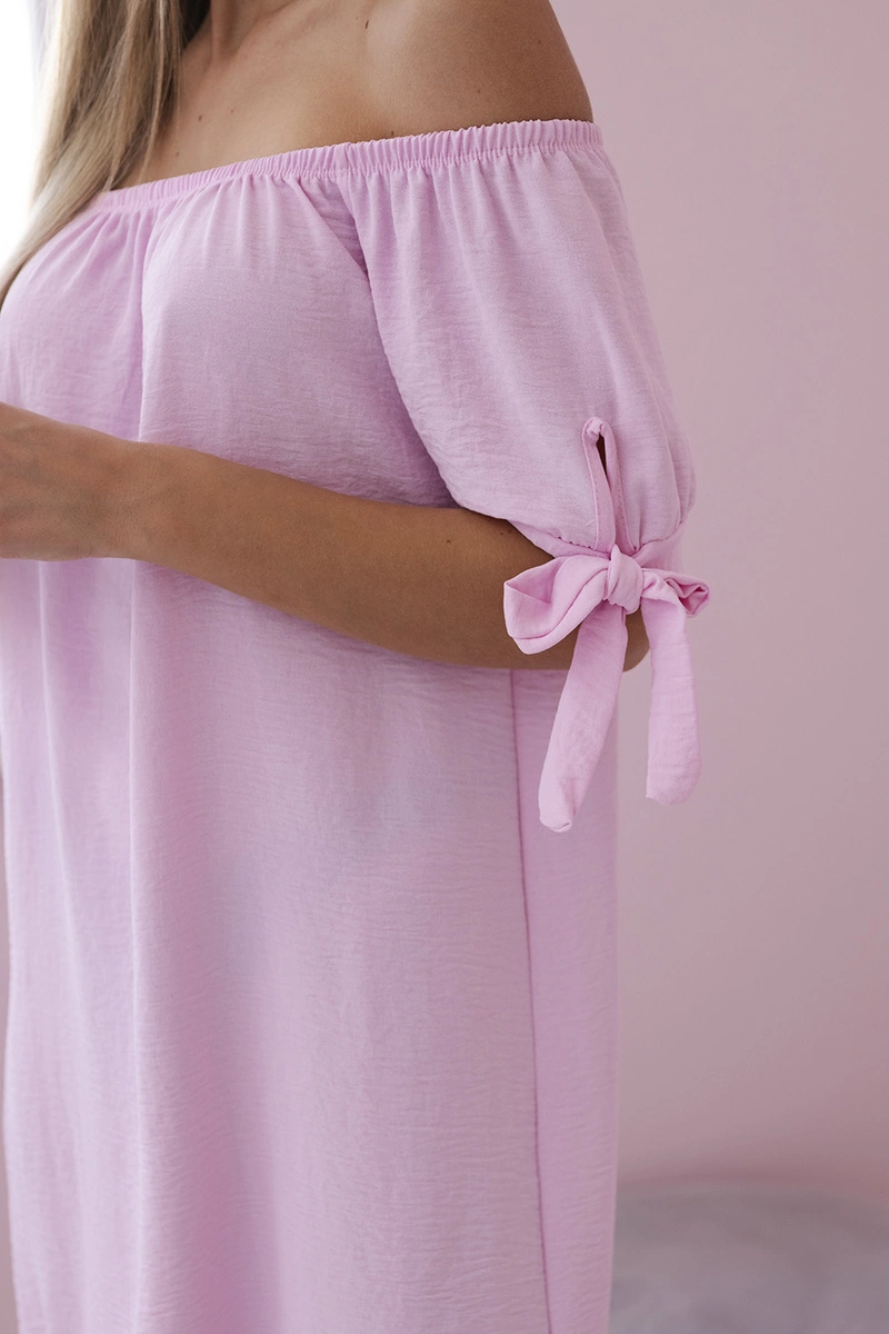 Women's dress with ties on the sleeves - candy pink