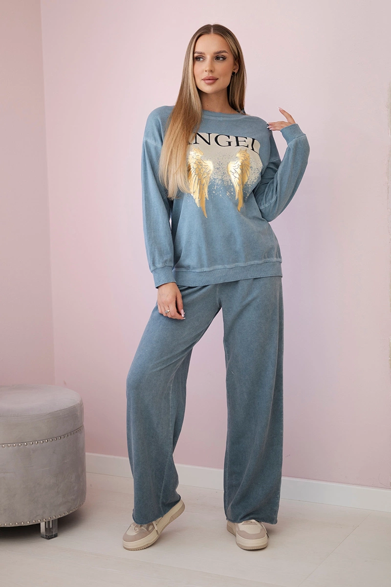 Włoski Cotton set Angel sweatshirt + pants denim