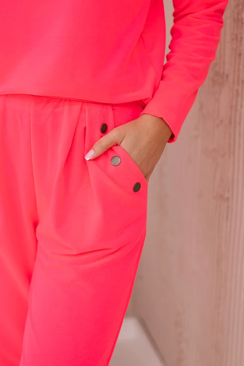 Cotton set with decorative press studs Pink Neon