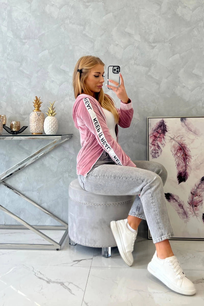 Kesi Velor sweatshirt with a hood powdered pink