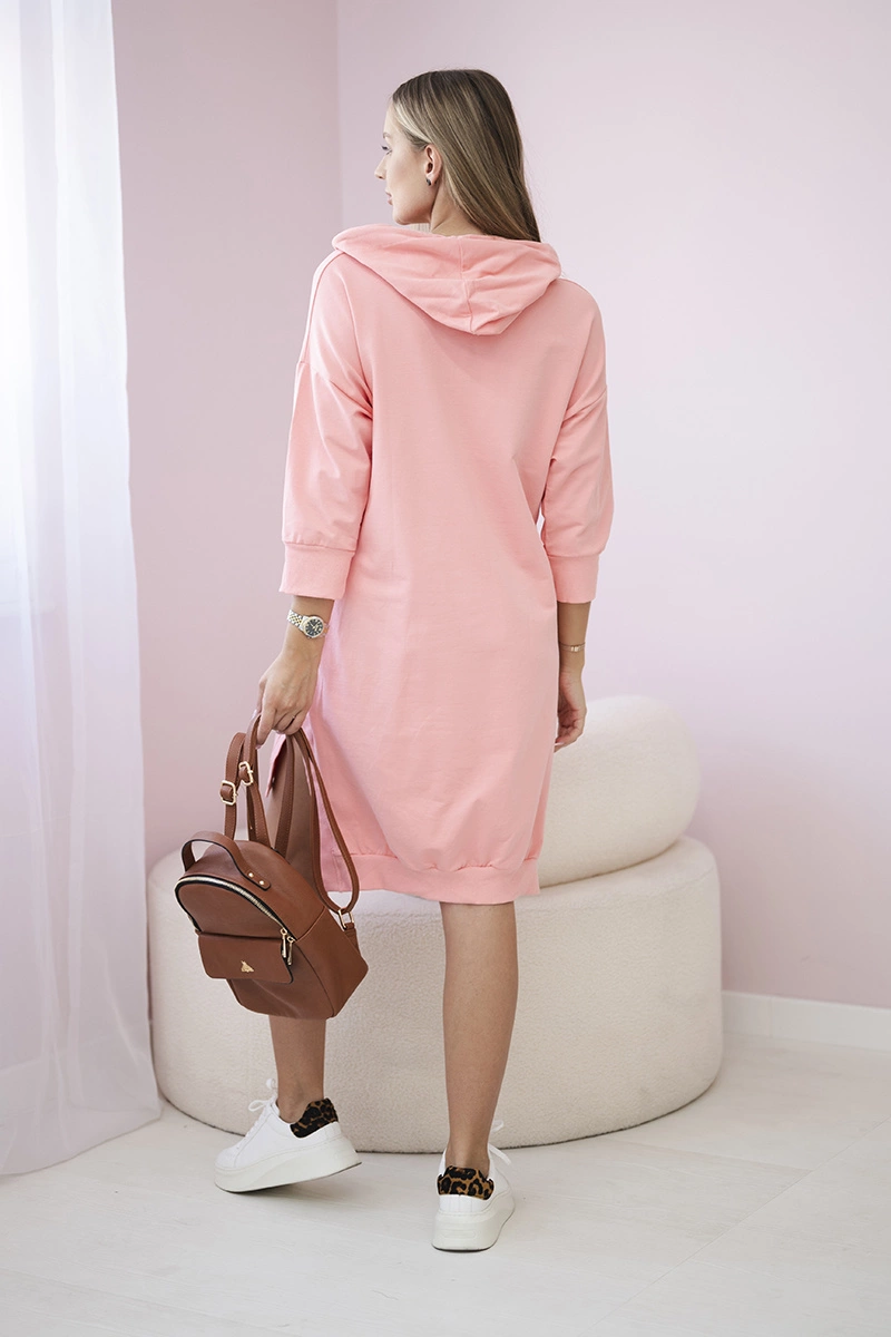 Dress with a hood and a longer back part apricot