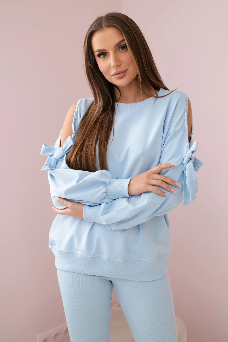 Set of sweatshirts with bow on the sleeves and leggings blue
