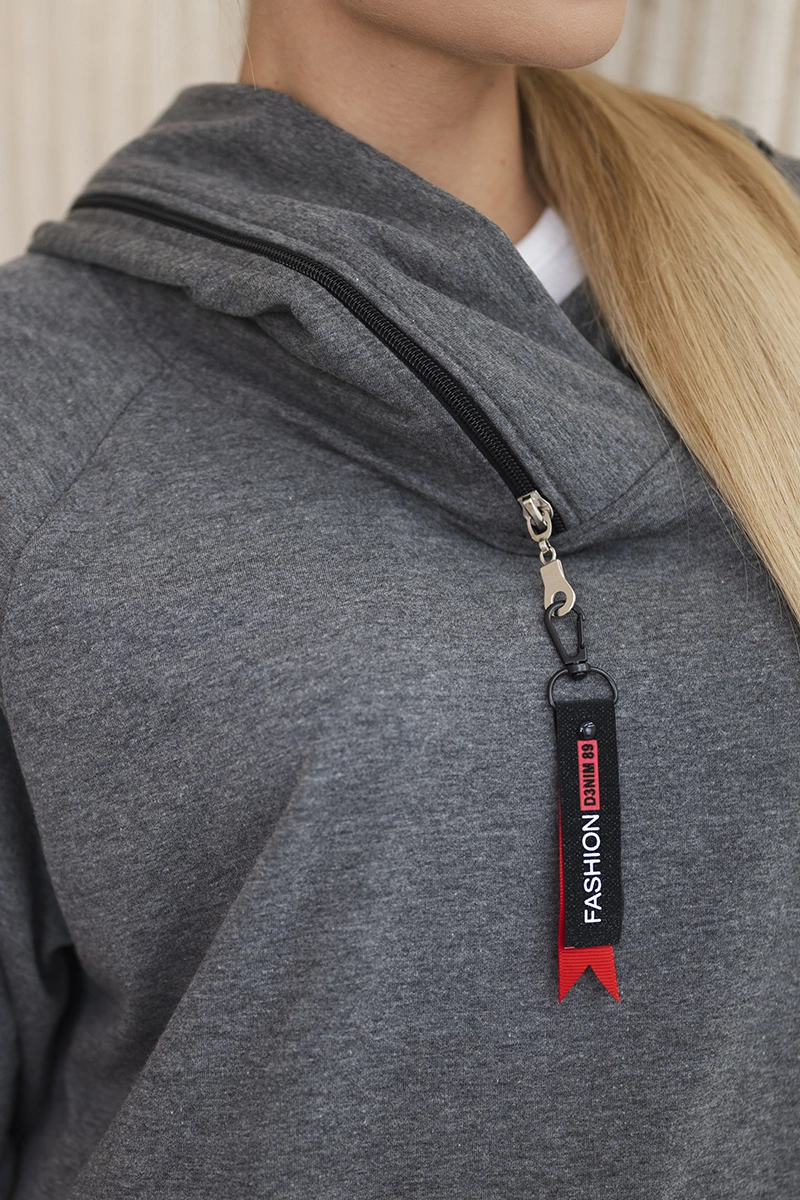 Tunic with zipper on hood Oversize graphite