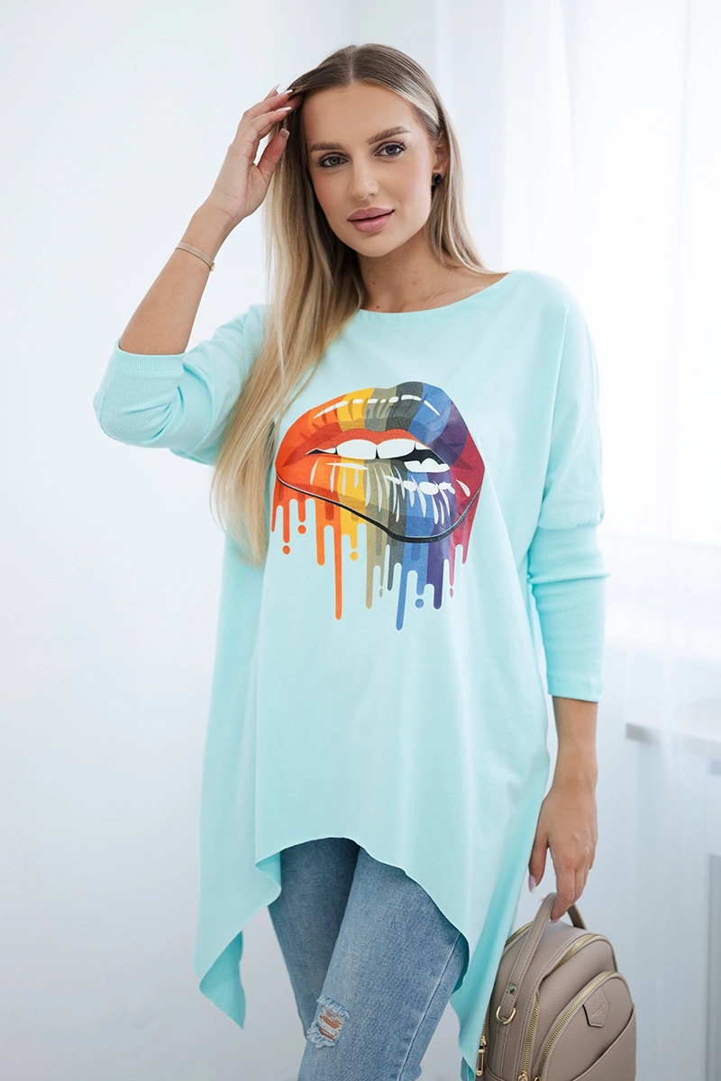 Oversize blouse with a rainbow mint print