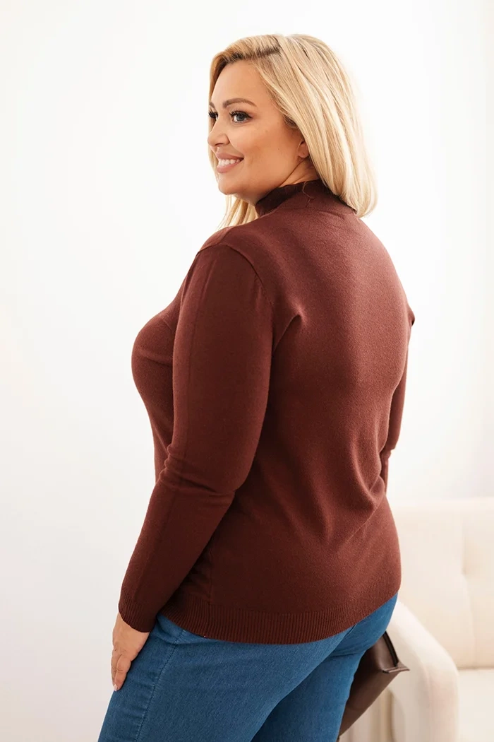 Kesi Włoski Women's Plus Size sweater made of viscose with a turtleneck brown