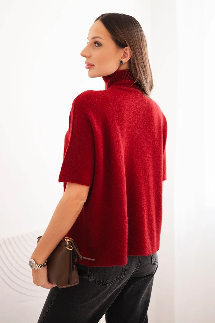 Kesi Włoski Women's loose-fitting short-sleeve sweater burgundy