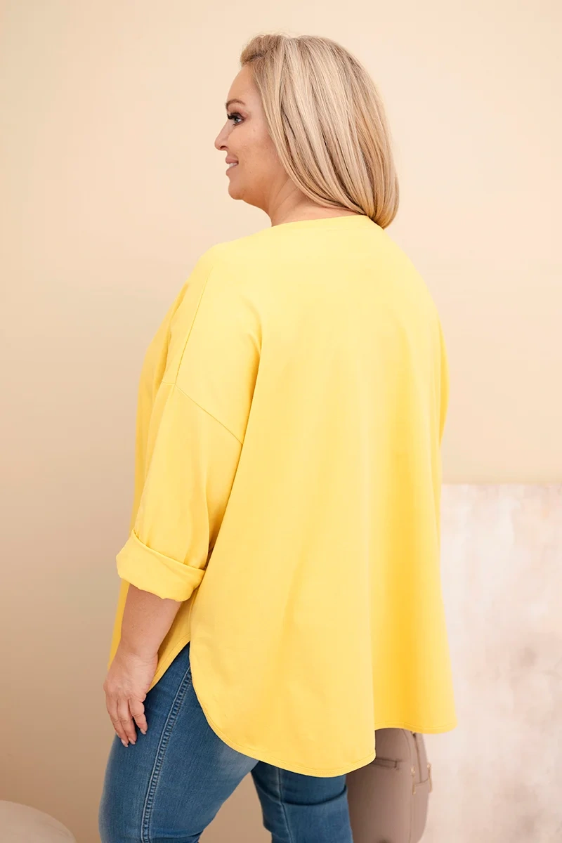 Kesi Włoski Dámska blúzka Plus Size s bavlnou, s vreckom a s podvihnutým rukávom žltá