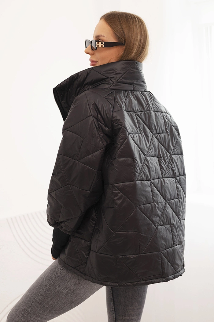 Kesi Włoski Women's quilted jacket with a short cut and a stand-up collar black