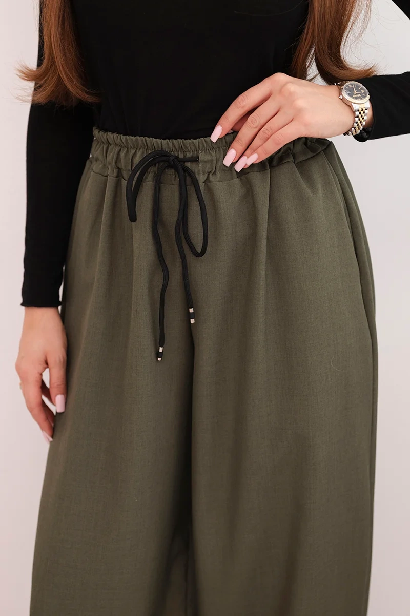 Kesi Włoski Women's wide-leg pants with tie at the bottom khaki