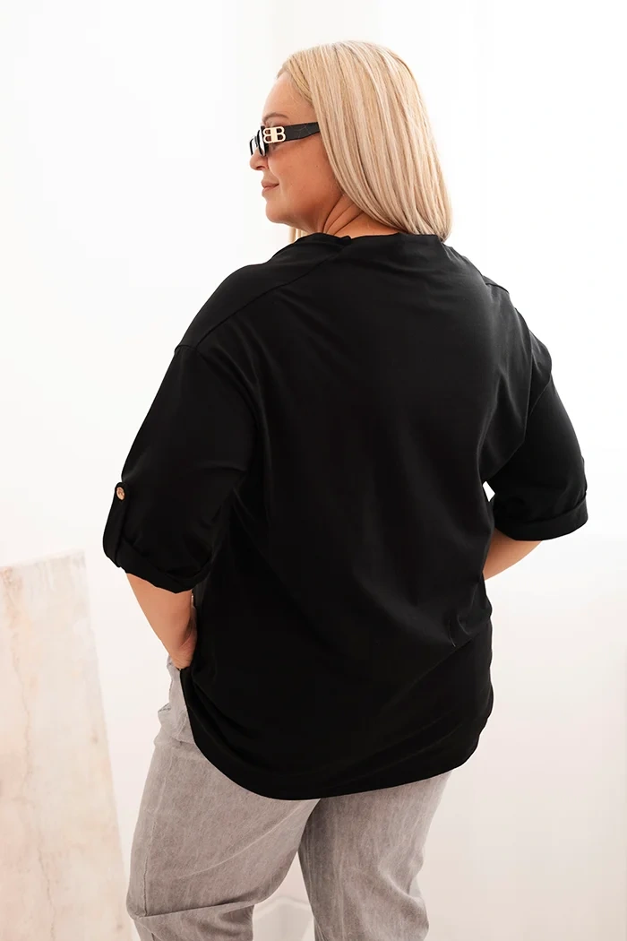 Kesi Włoski Dámska blúzka Plus Size s bavlnou vo voľnom strihu s vodným výstrihom čierna