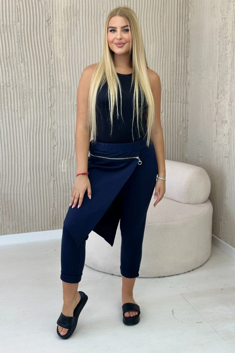 Włoski Punto Milano Winter trousers with a decorative zipper navy blue