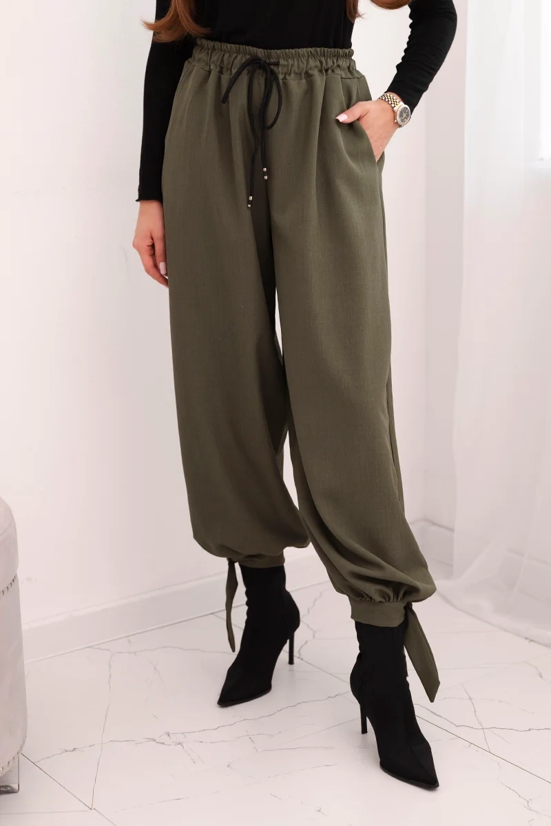 Kesi Włoski Women's wide-leg pants with tie at the bottom khaki