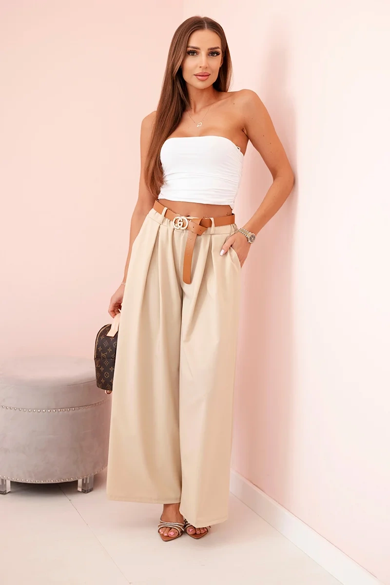 Kesi Włoski Wide-leg belted trousers dark beige