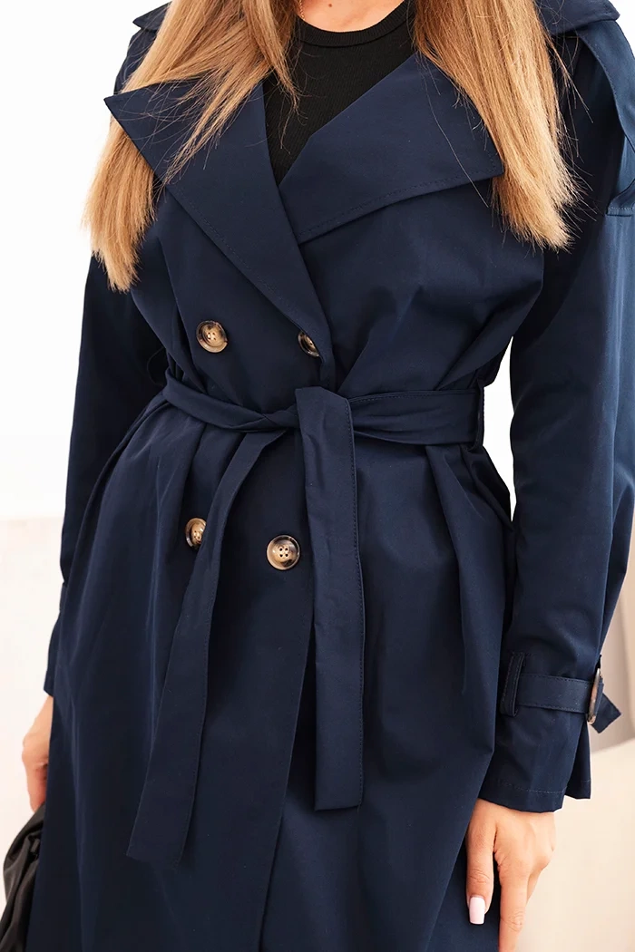 Kesi Włoski Women's coat tied at the waist with a collar navy