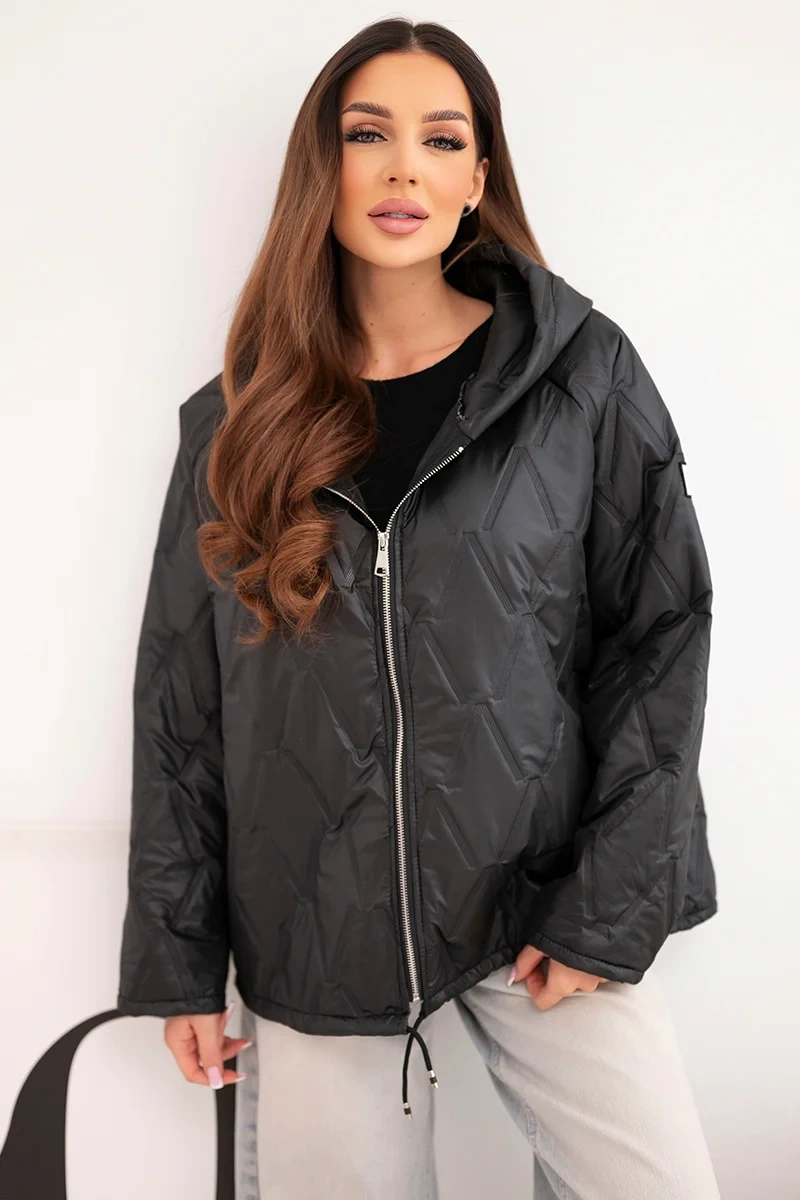 Jarní prošívaná bunda s kapucí Kesi Włoski černá