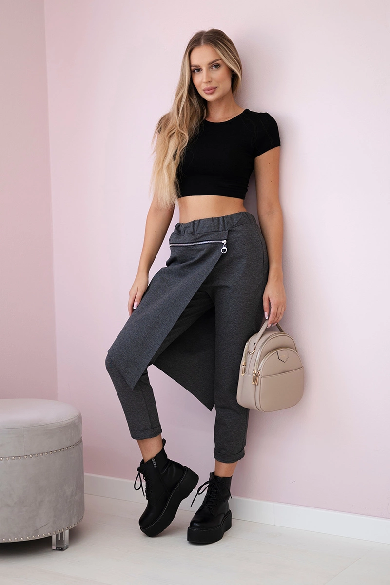 Włoski Punto Milano Winter trousers with a decorative zipper Graphite