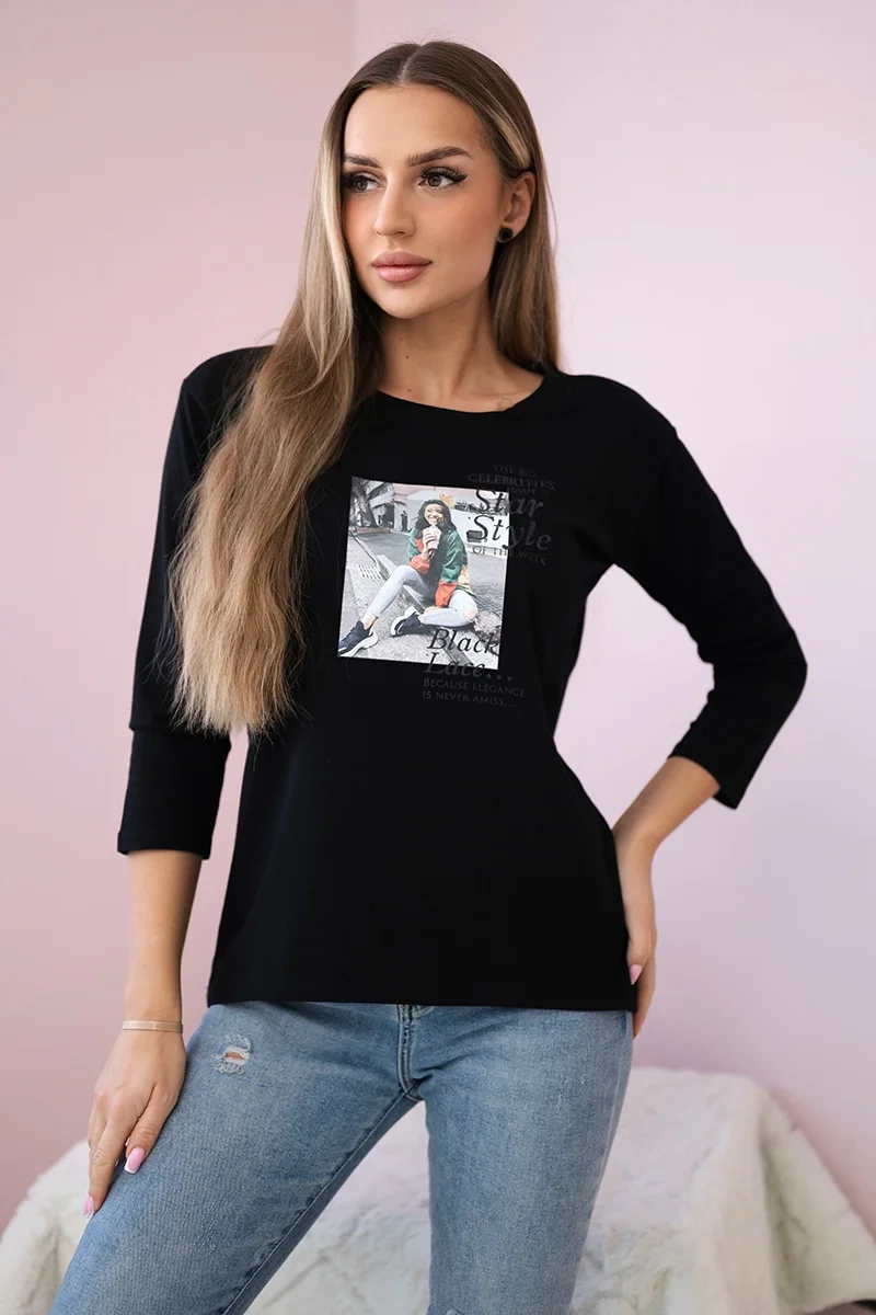 Blouse with Star Style print black