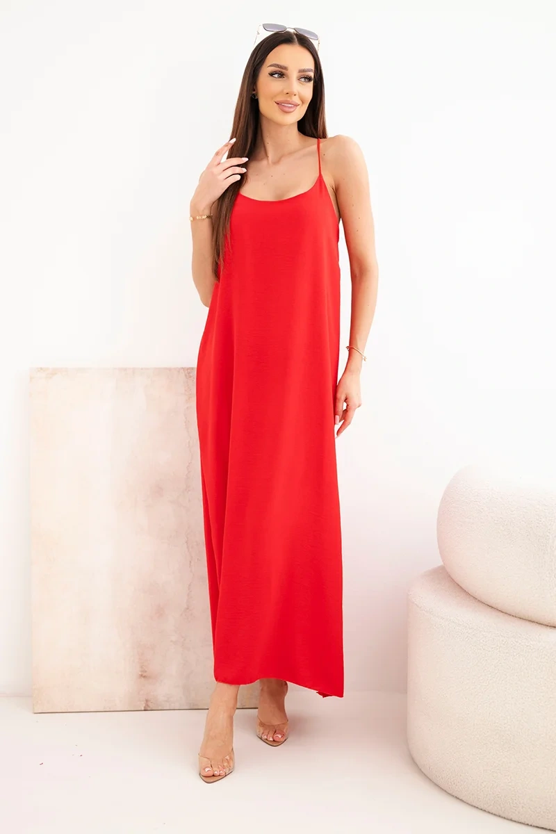 Kesi Włoski Dlhá šaty na ramienkach červená