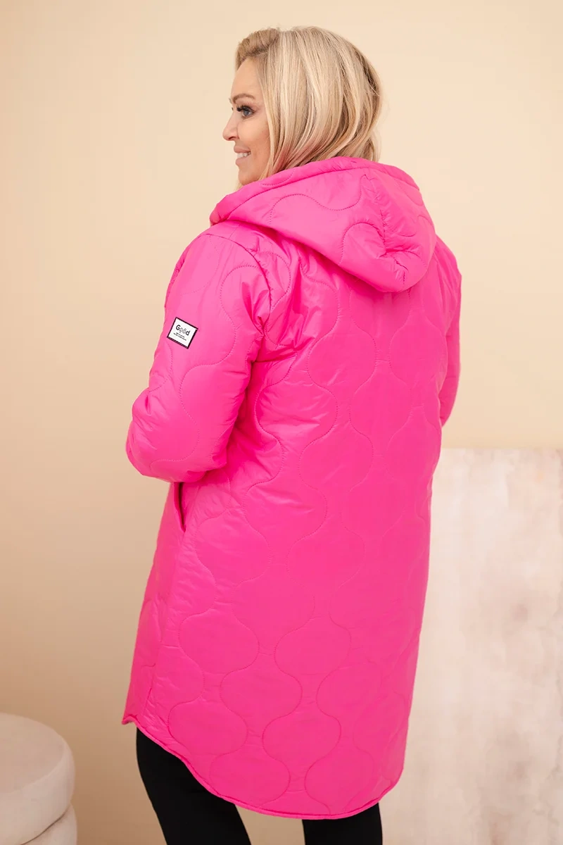 Kesi Włoski Dámska zimná prešívaná bunda Plus Size s kapucňou ružová neon