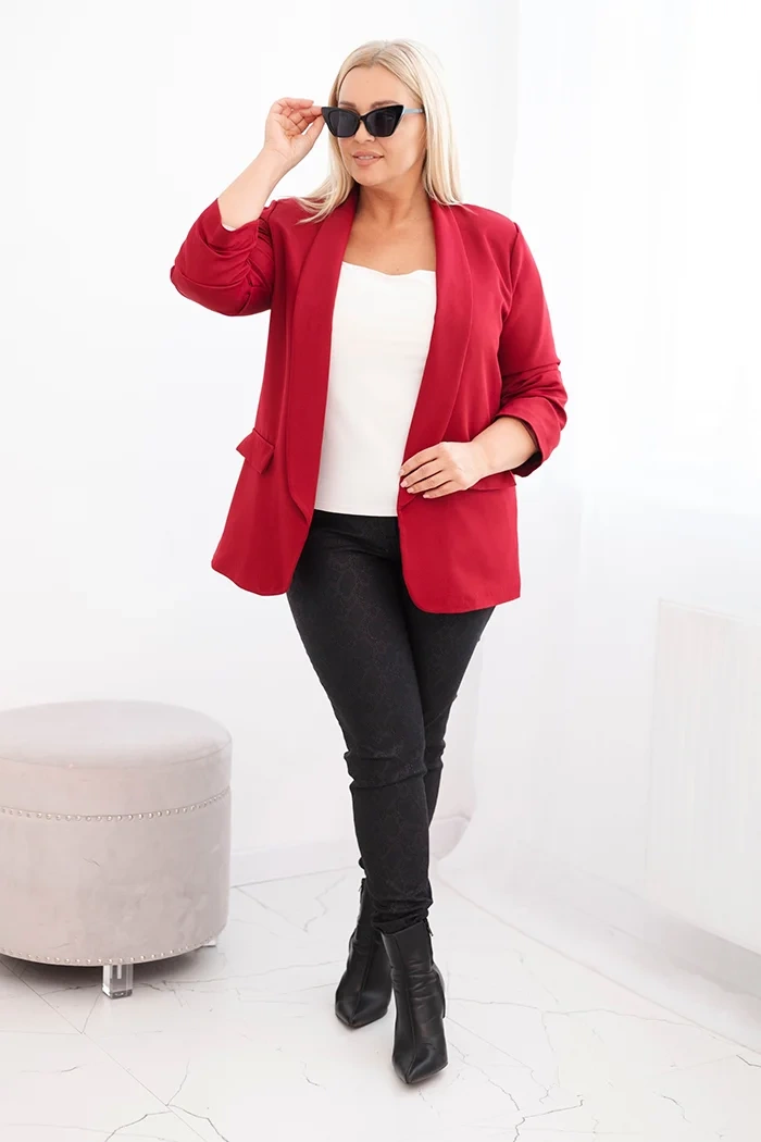 Kesi Włoski Plus Size women&#039;s blazer without fastening with lining XL/2XL burgundy