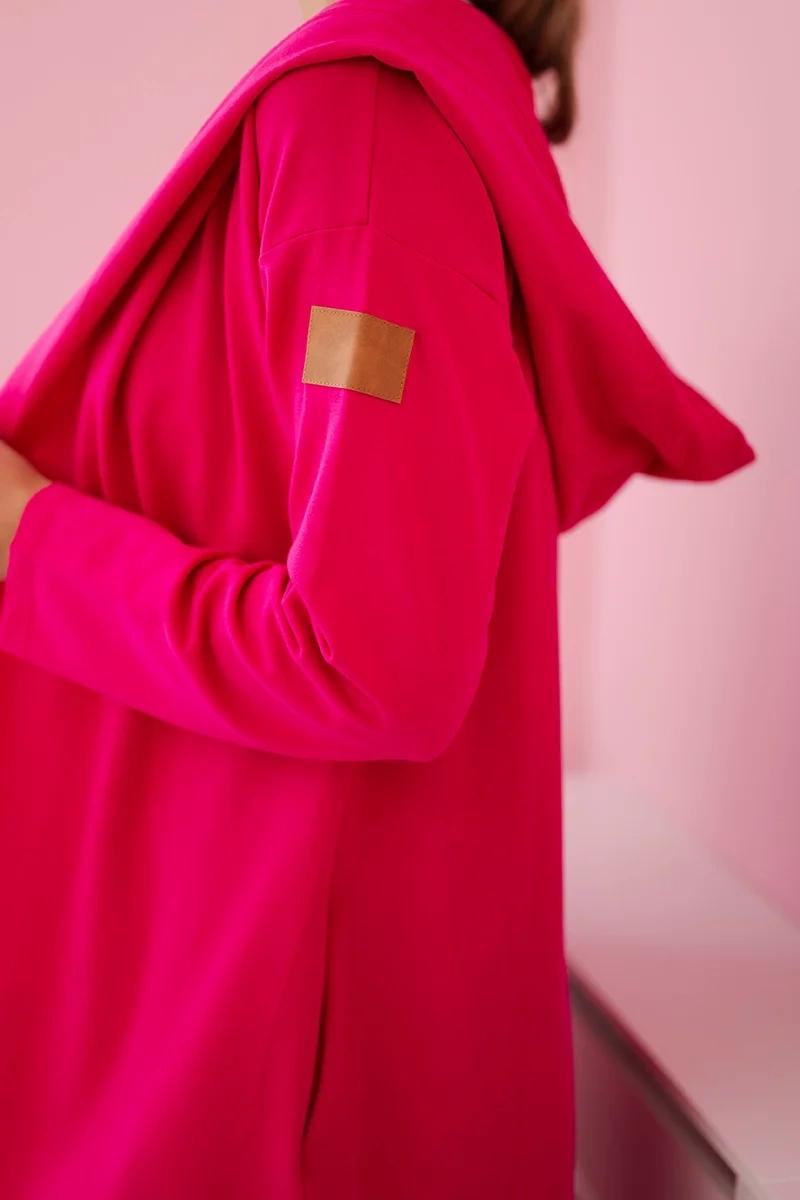 Long hooded cardigan in fuchsia color