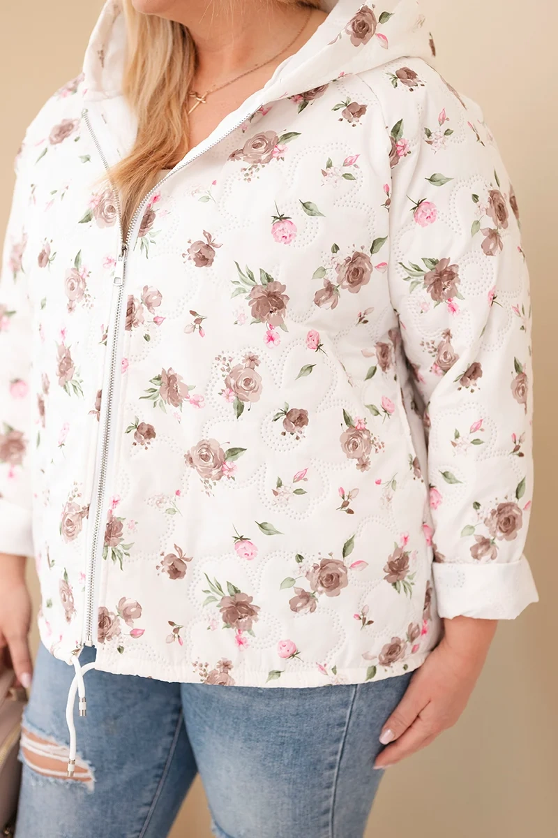 Dámska jarná bunda plus size s kvetinovým vzorom