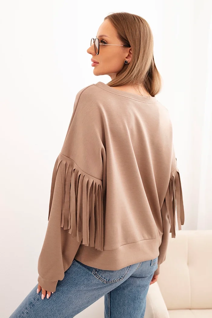 Kesi Włoski Women&#039;s butter-colored sweatshirt with decorative sleeves fango