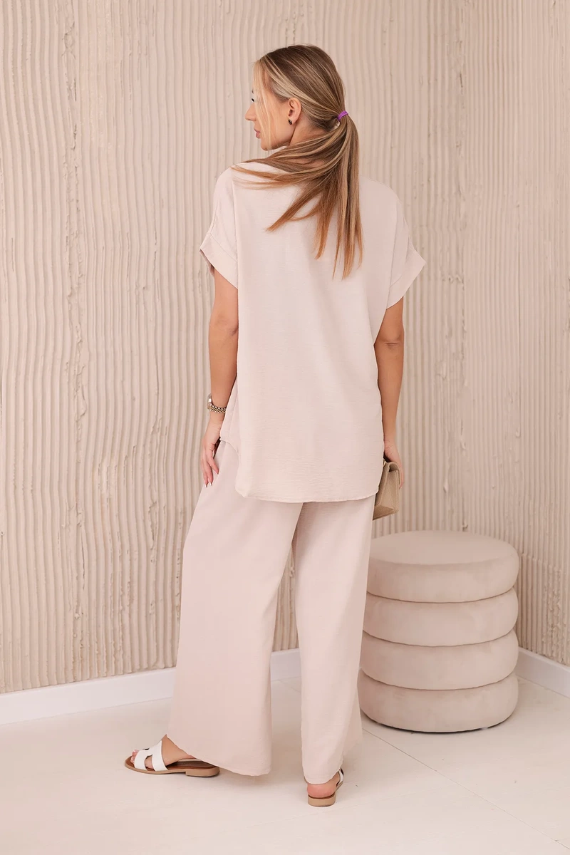 Kesi Włoski Set with necklace blouse + pants beige
