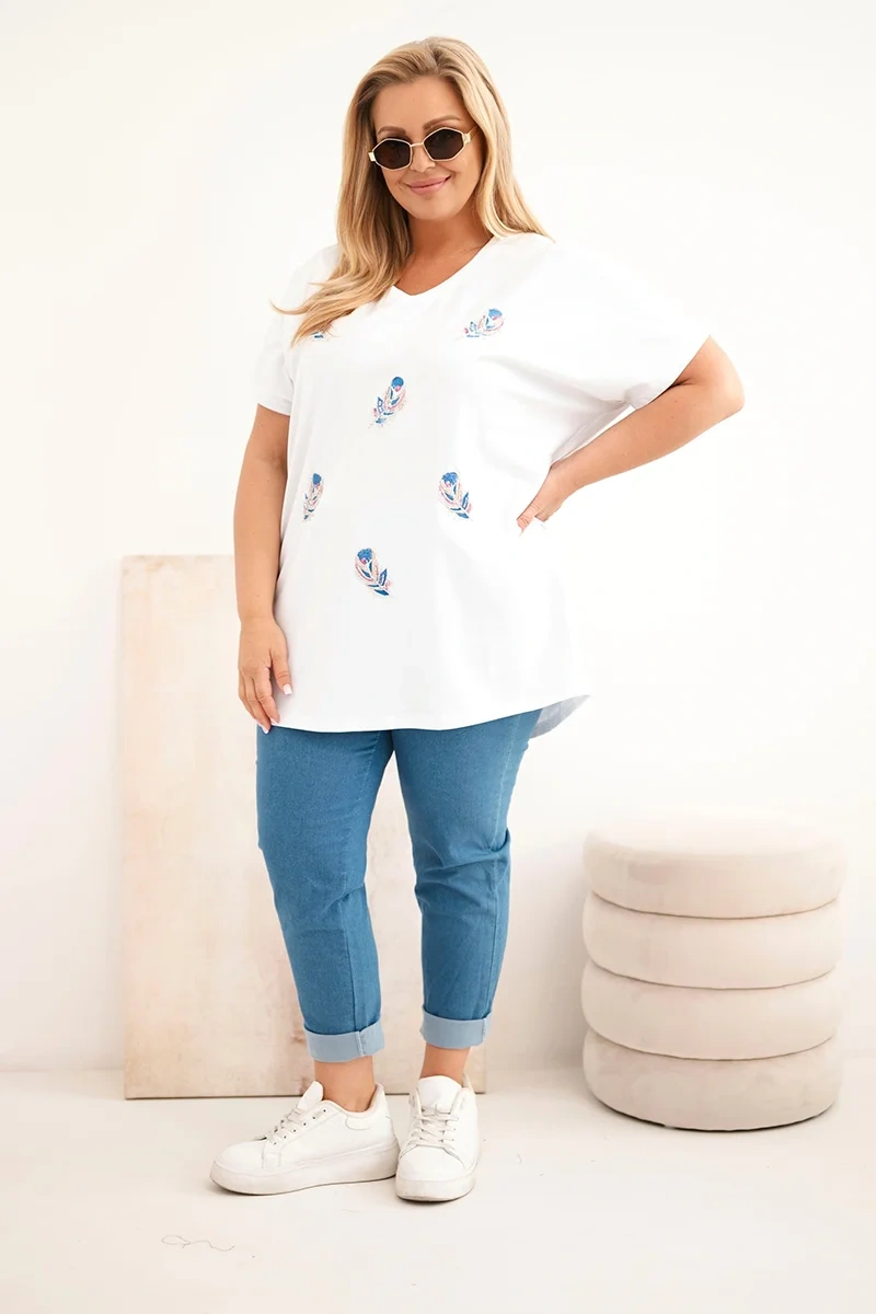 Kesi dámska blúzka plus size s perím biela