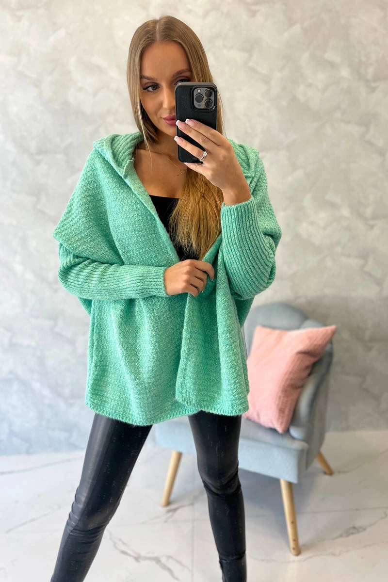 Hooded sweater with batwing sleeve light green