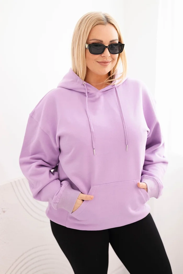 Kesi Włoski Plus Size women's looped sweatshirt with a hood and kangaroo pocket purple