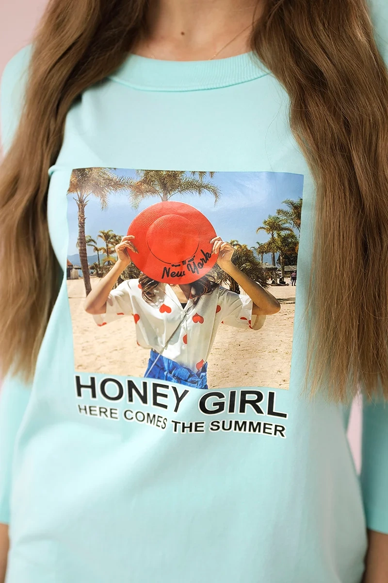 Honey girl mint print dress