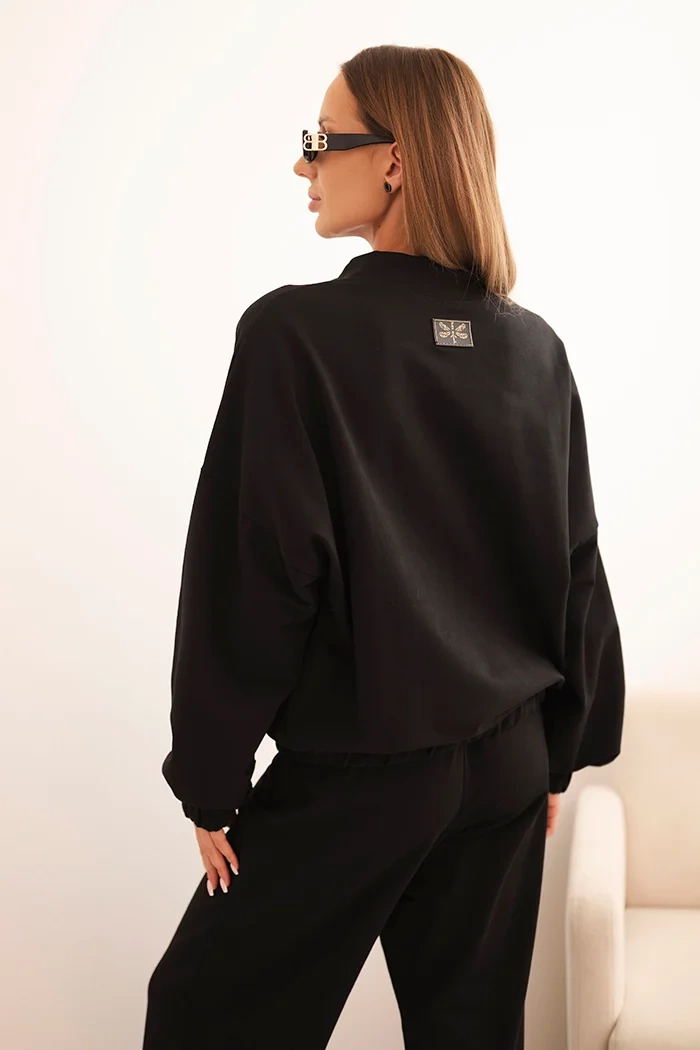 Polski Women&#039;s cotton set with wide legs and zip-up hoodie black