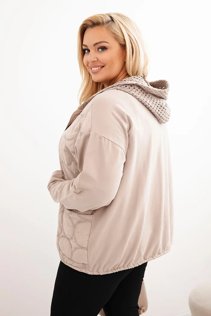 Kesi Włoski Women's Plus Size zip-up cotton sweatshirt beige