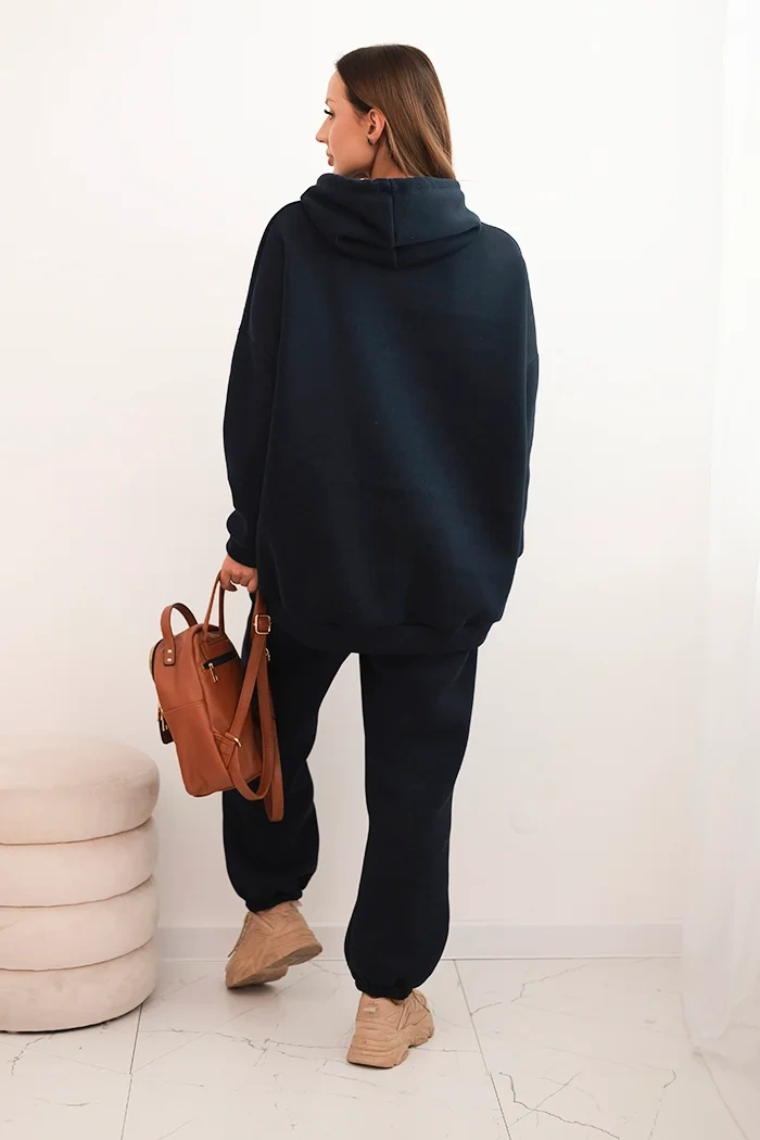 Kesi Włoski Women's warm cotton tracksuit with a hood navy blue