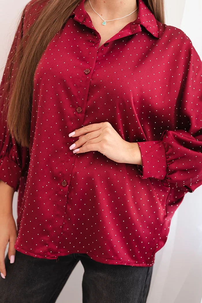 Kesi Włoski Elegant women's blouse made of viscose with buttons and a collar burgundy