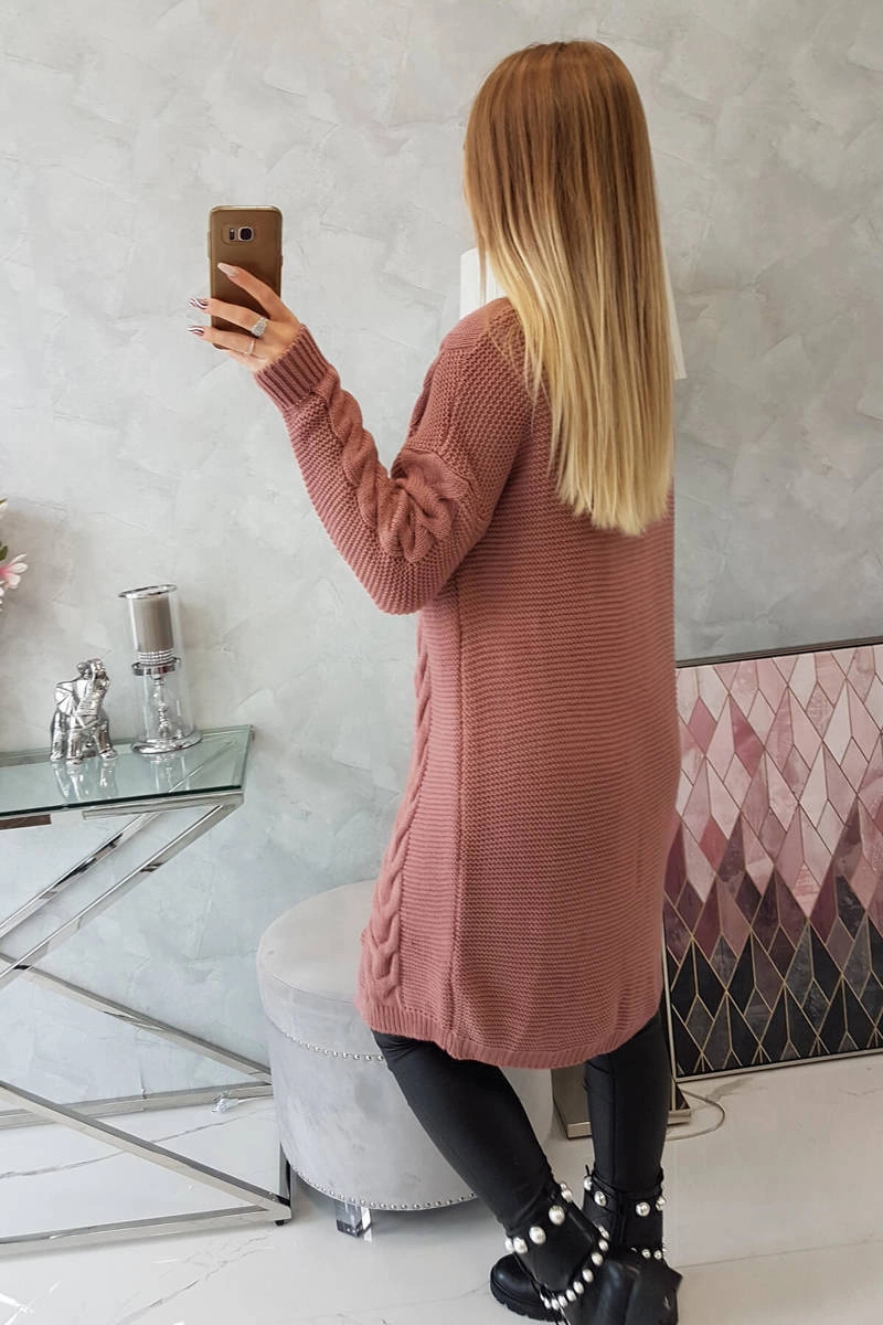 Cardigan sweater braid dark pink