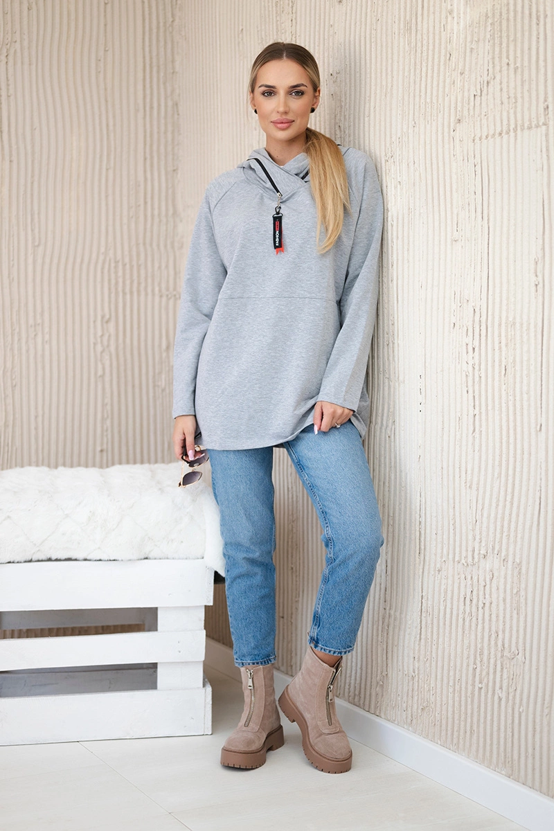 Tunic with zipper on hood Oversize gray