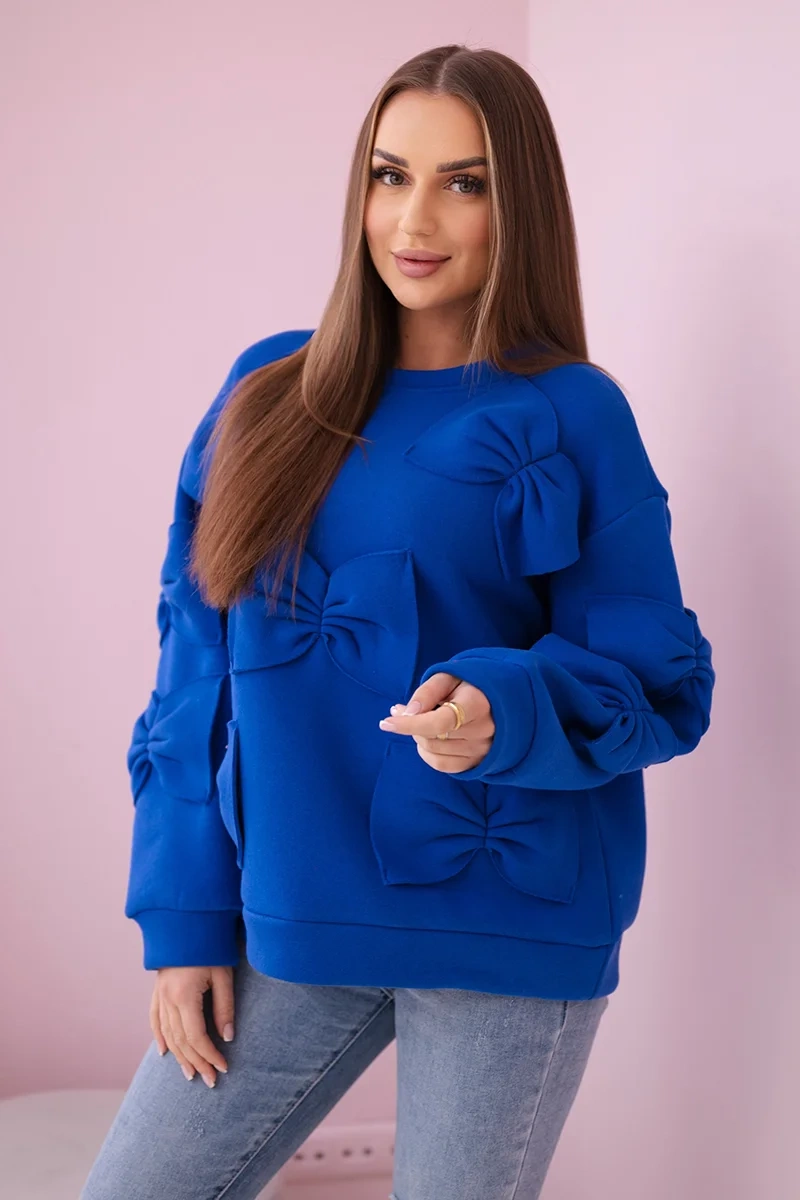 Insulated sweatshirt with decorative bows cornflower blue