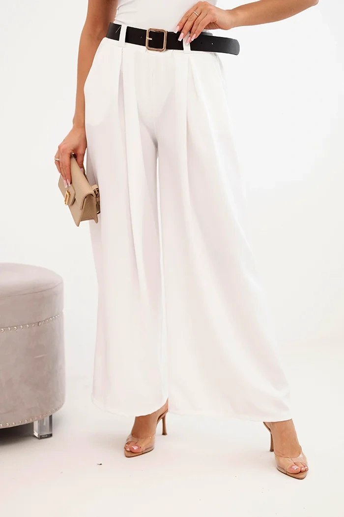 Kesi Włoski Dámske nohavice so širokým strihom a opaskom ecru