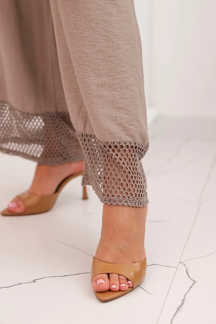 Kesi Włoski Ladies&#039; set made of viscose with a wide-strapped top and wide-leg pants fango