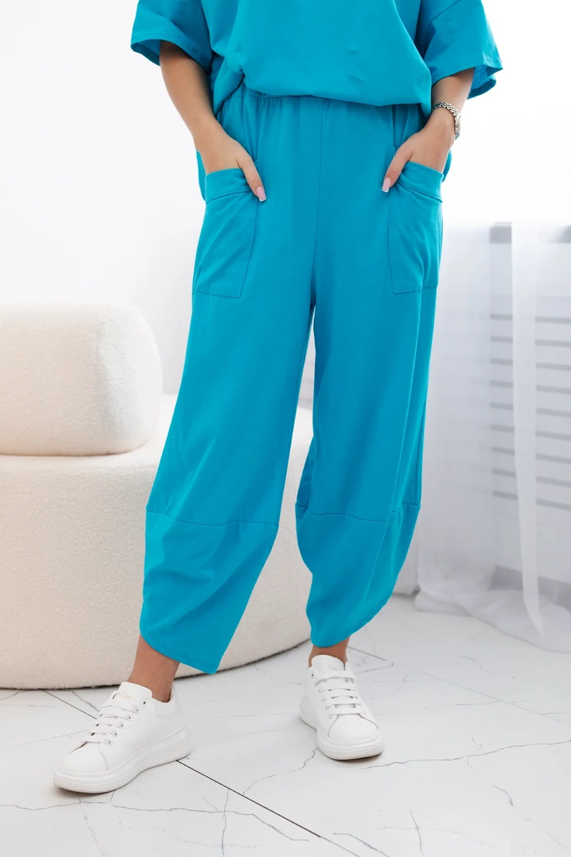 Kesi Włoski Cotton set blouse + trousers turquoise