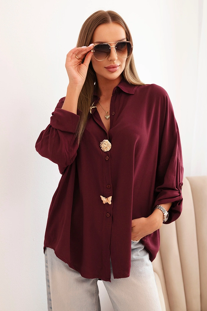 Kesi Włoski Women&#039;s viscose shirt with decorative buttons and collar plum