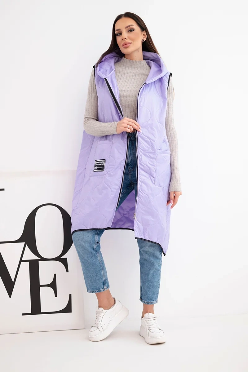 Kesi vláska dámska plus size prešívaná vesta s kapucňou