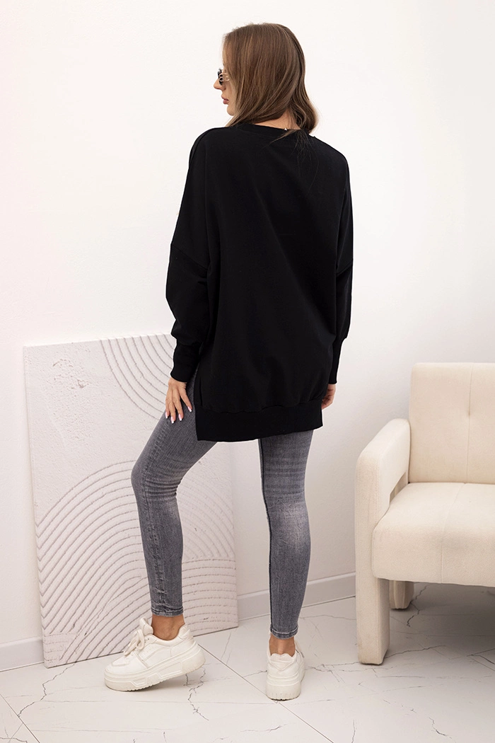 Kesi Women&#039;s cotton sweatshirt with a wide bottom hem black