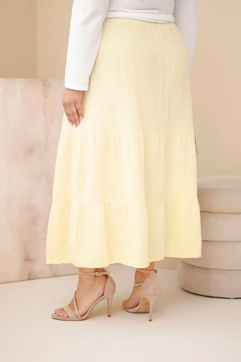 Kesi plus size bavlnená sukňa s volánom žltá