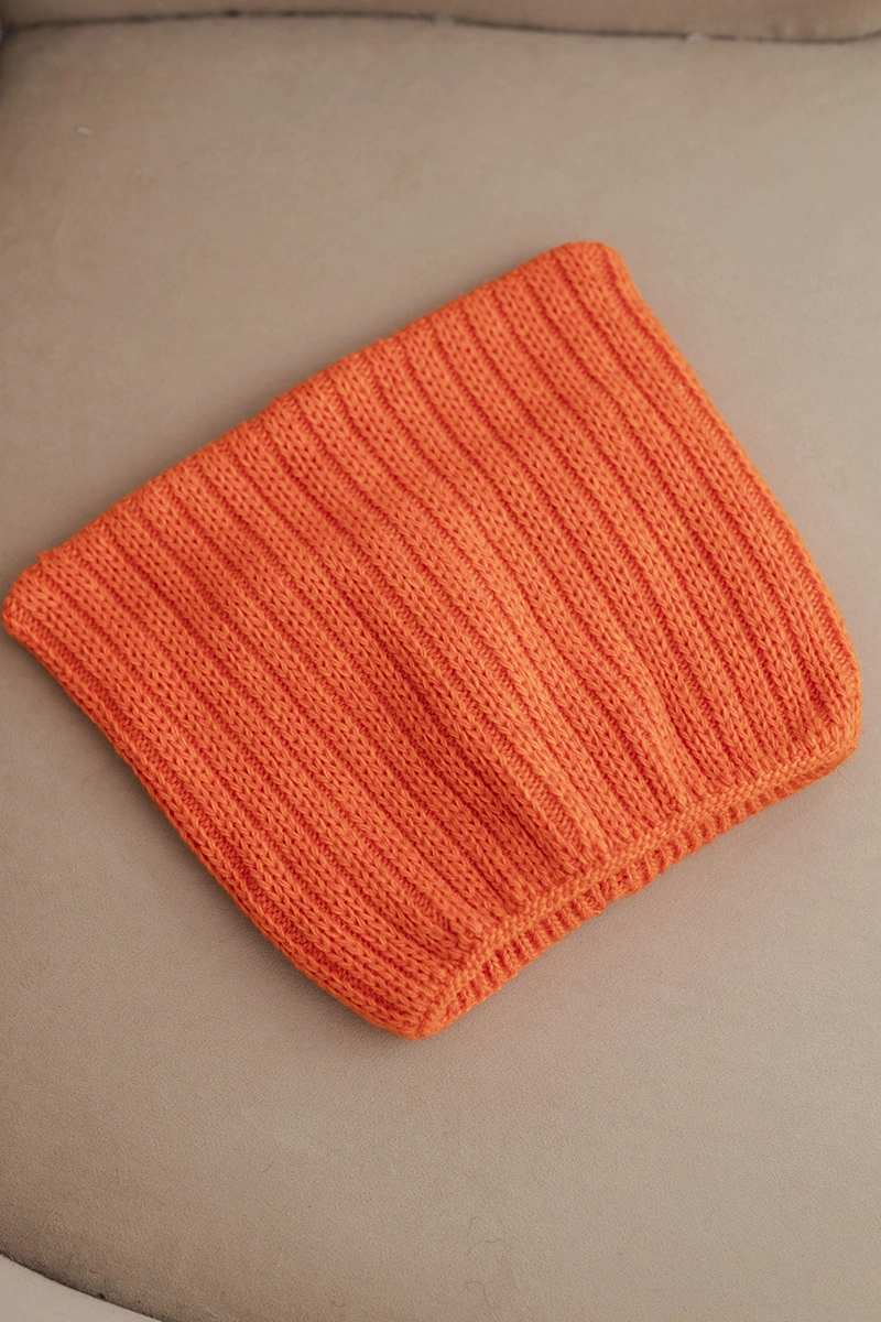 Kesi Women's winter cap with wool in a cat shape made of ribbed knit K419 orange