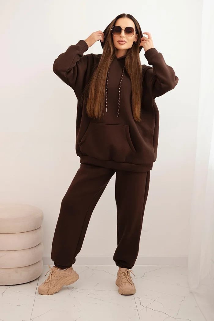 Kesi Włoski Women&#039;s warm cotton tracksuit with a hood brown