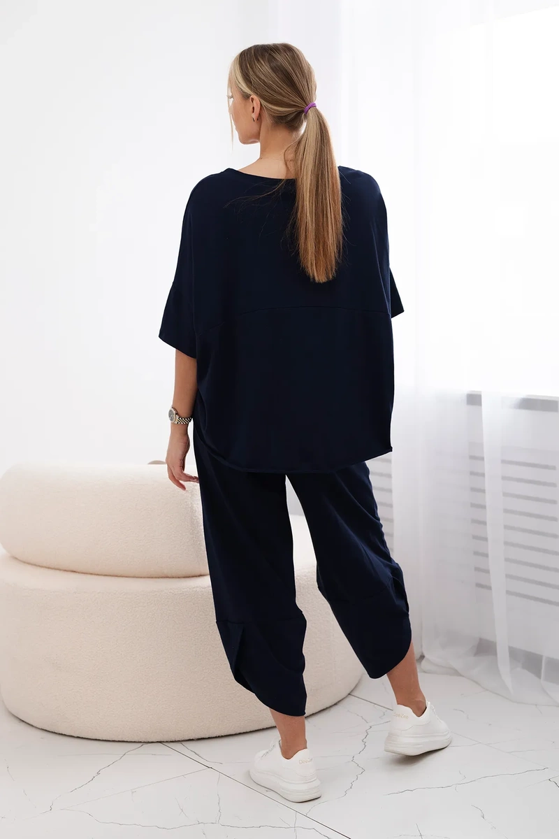 Kesi Włoski Cotton set blouse + trousers navy blue